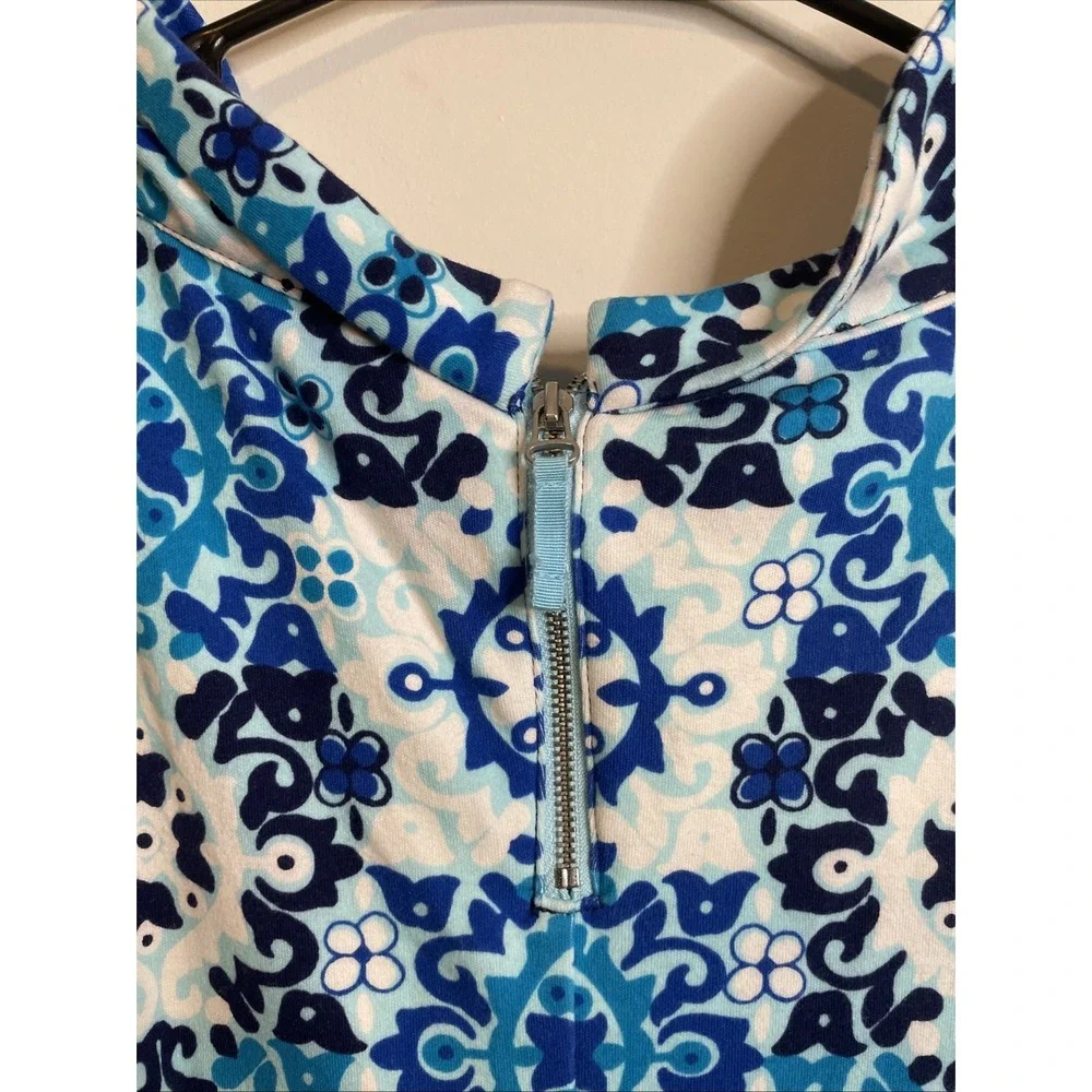 Talbots Blue Tile Print Shift Dress Sleeveless Preppy Coastal Size S